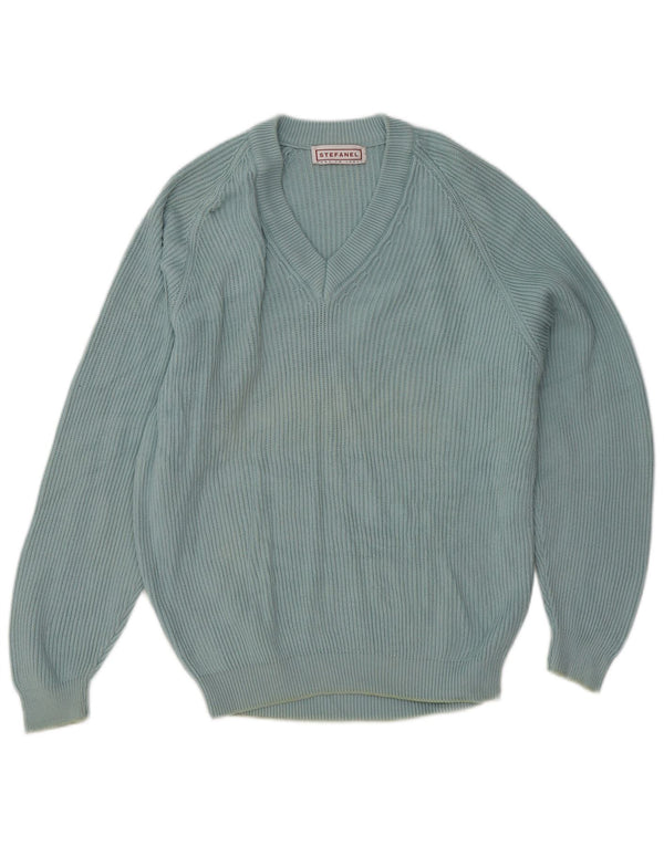Stefanel Womens V-Neck Jumper Sweater UK 16 Large Blue