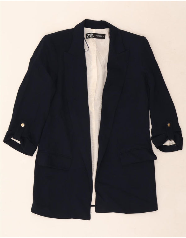 Zara Γυναικείο μπουφάν 3/4 με ανοιχτό μπλέιζερ UK 6 XS Navy Blue Polyester