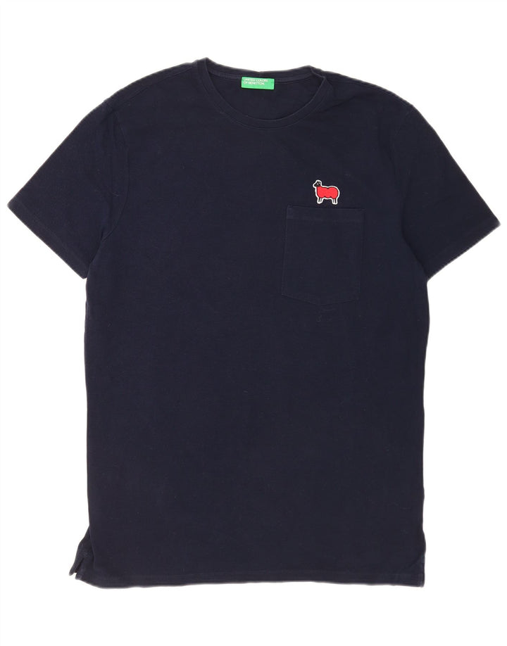 Benetton Ανδρικό T-Shirt Top Large Navy Blue από βαμβάκι
