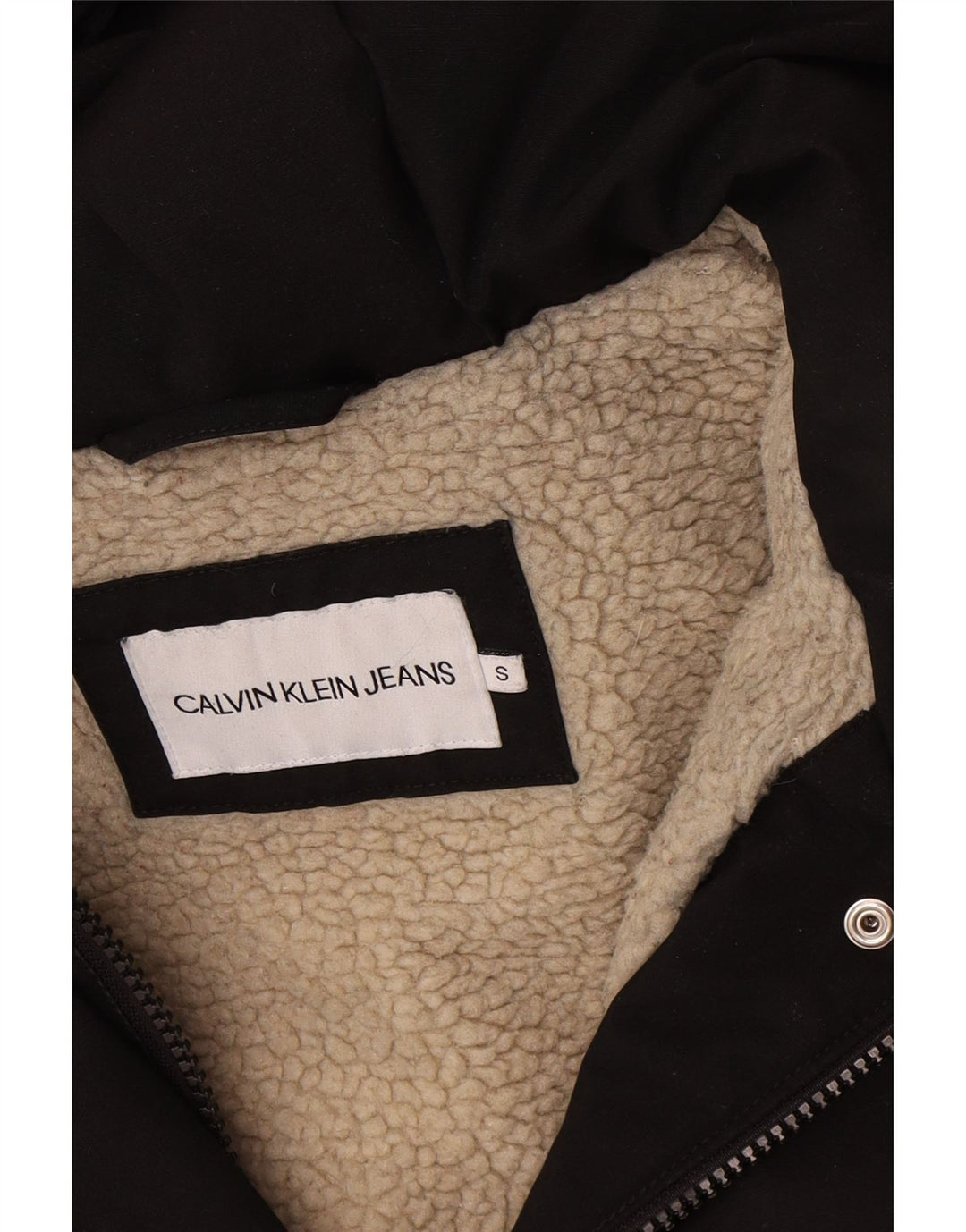 Calvin Klein Jeans Γυναικείο υπερμεγέθη σακάκι Sherpa Parka UK 10 Small Black