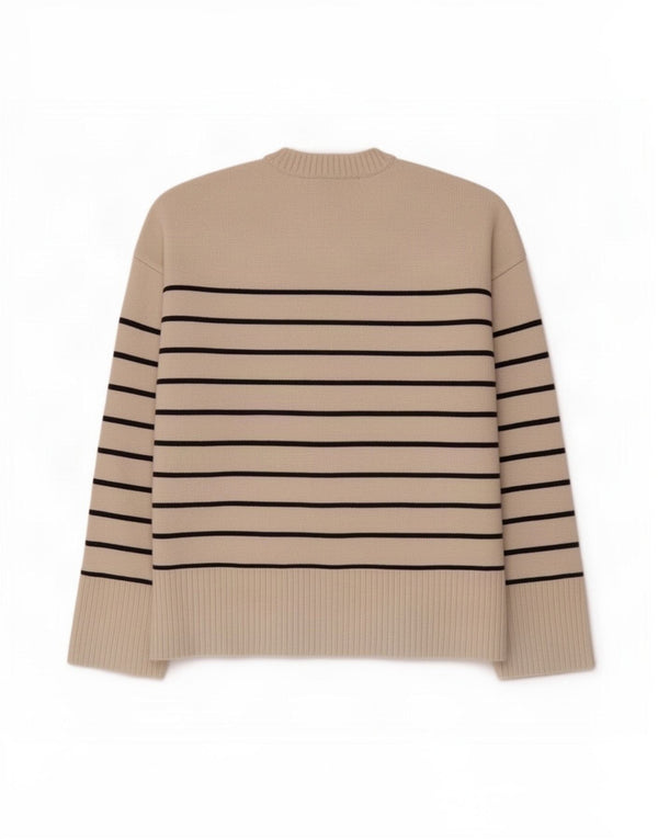 Zara γυναικείο πουλόβερ υπερμεγέθη Crew Neck Jumper UK 14 Medium Beige ριγέ