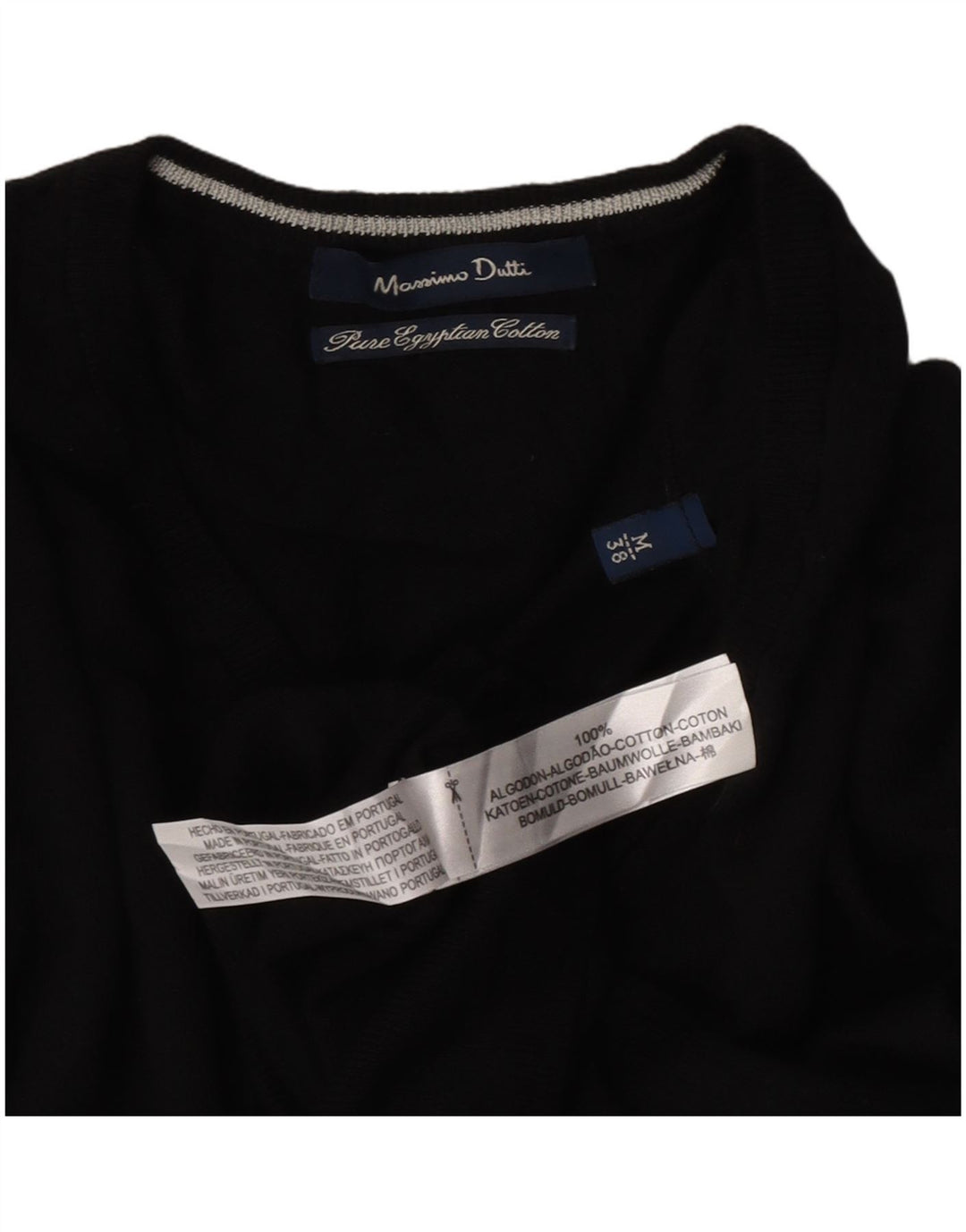 Ανδρικό πουλόβερ Massimo Dutti με V λαιμόκοψη, μεσαίο μαύρο βαμβακερό