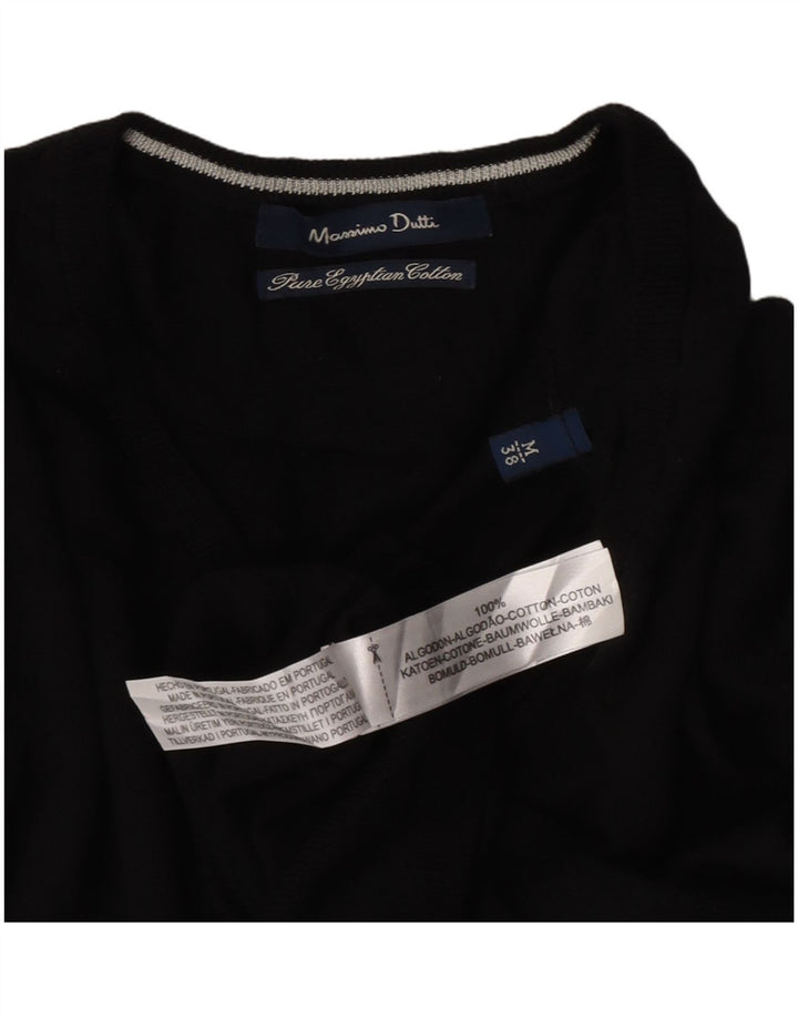 Ανδρικό πουλόβερ Massimo Dutti με V λαιμόκοψη, μεσαίο μαύρο βαμβακερό
