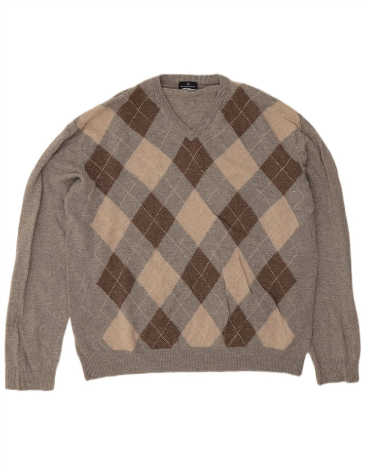 Marks & Spencer Ανδρικό πουλόβερ με λαιμόκοψη 2XL Grey Argyle/Diamond