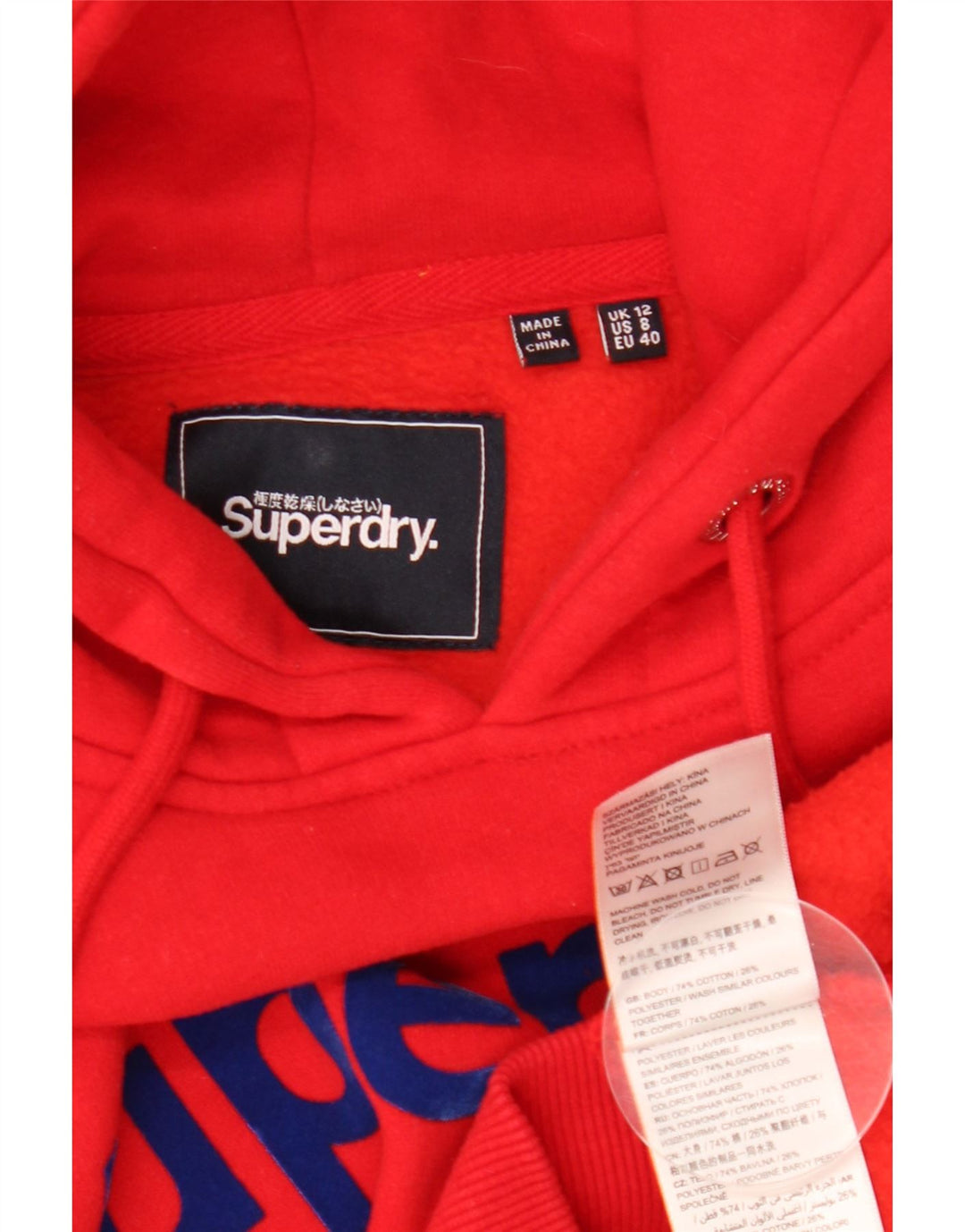 Γυναικείο γραφικό κουκούλα SUPERDRY UK 12 μεσαίο κόκκινο βαμβακερό