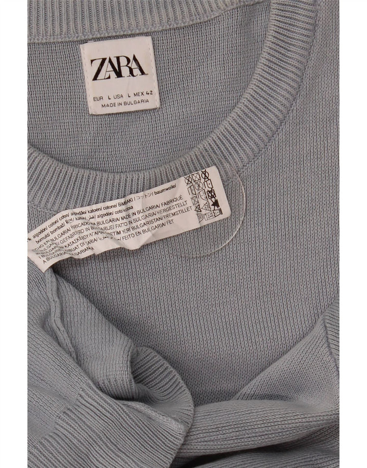 Ανδρικό πουλόβερ Zara με λαιμόκοψη μεγάλο γκρι βαμβακερό