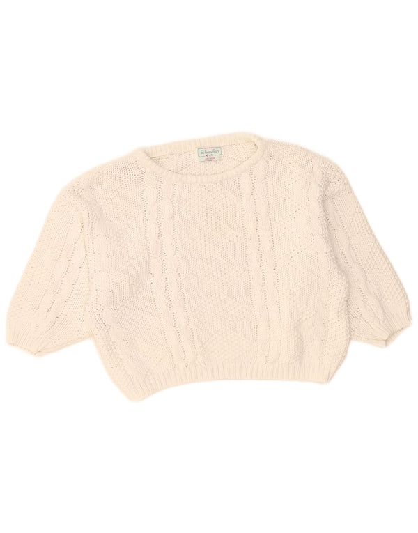 Γυναικείο πουλόβερ Benetton 3/4 μανίκι Crop Boat Neck Jumper UK 14 Medium White