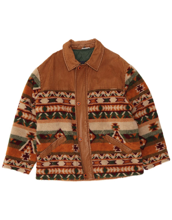 WAMPUM Ανδρικό Fleece Jacket UK 40 Μεγάλο Καφέ Γεωμετρικό