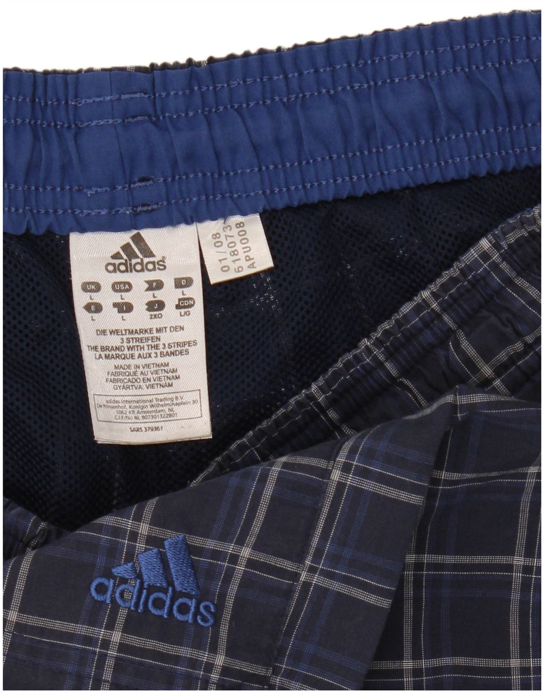 Ανδρικό σορτς κολύμβησης Adidas μεγάλο μπλε τσεκ πολυεστέρα