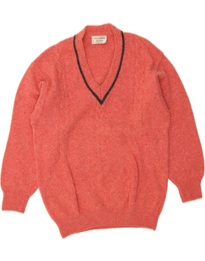 MALAGRIDA Mens V-Neck Jumper Sweater Large Red Wool Vintage Malagrida and Second-Hand Malagrida from Messina Hembry 