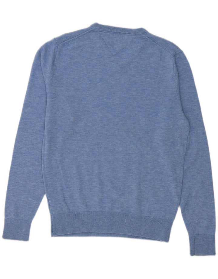 TOMMY HILFIGER Mens V-Neck Jumper Sweater Medium Blue Lambswool Vintage Tommy Hilfiger and Second-Hand Tommy Hilfiger from Messina Hembry 