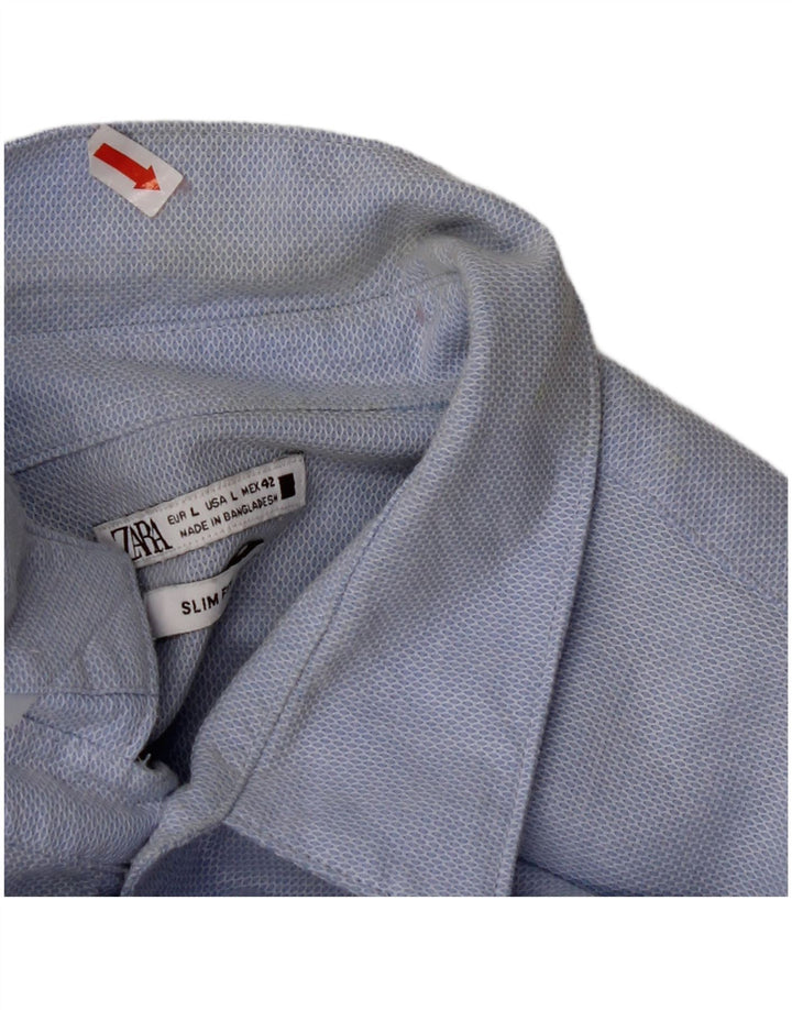 Ανδρικό πουκάμισο ZARA Slim Fit μεγάλο μπλε βαμβακερό