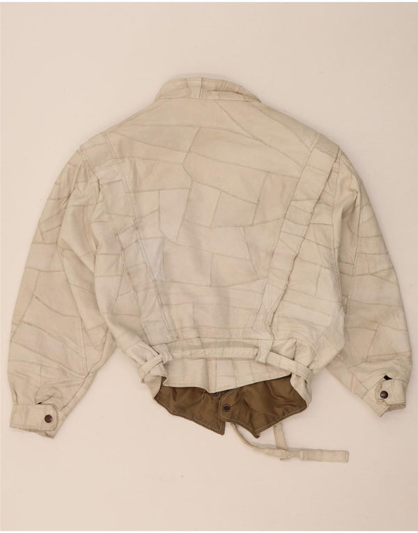 VINTAGE Γυναικείο Bomber Δερμάτινο Μπουφάν UK 14 Medium White Leather