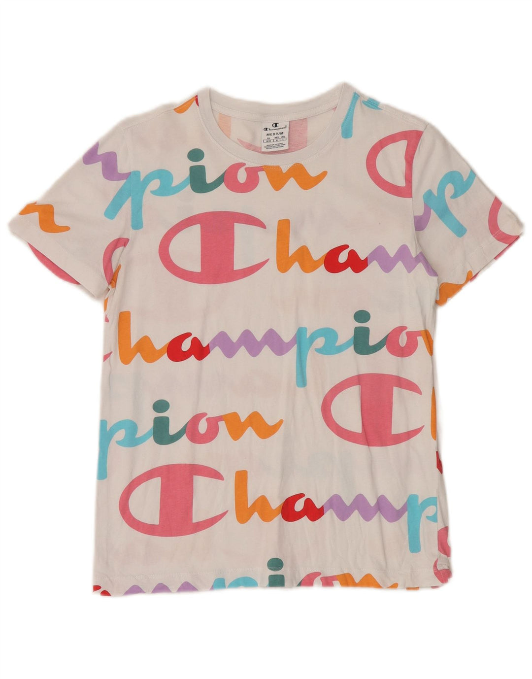 CHAMPION Γυναικείο γραφικό T-Shirt Top UK 12 Medium White