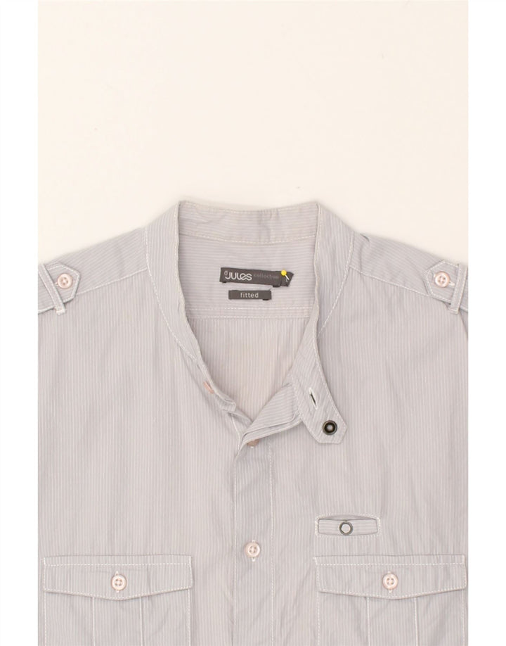 JULES Mens Military Short Sleeve Shirt Large Grey Pinstripe | Vintage Jules | Thrift | Second-Hand Jules | Used Clothing | Messina Hembry 