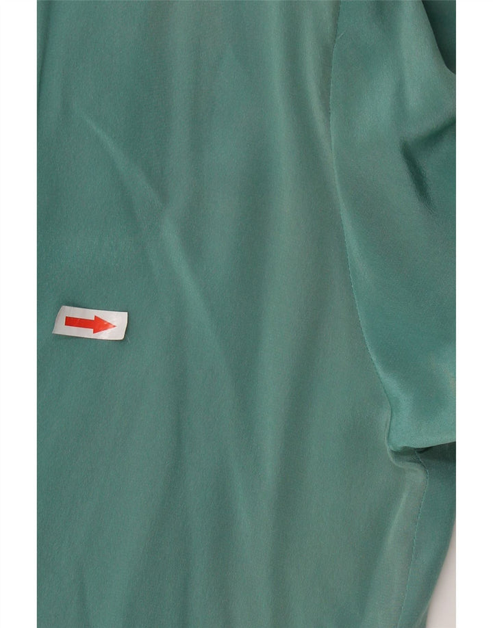 VINTAGE Γυναικεία Μπροστινή Γραβάτα Μακρυμάνικη Μπλούζα Μπλούζα UK 16 Large Green Silk