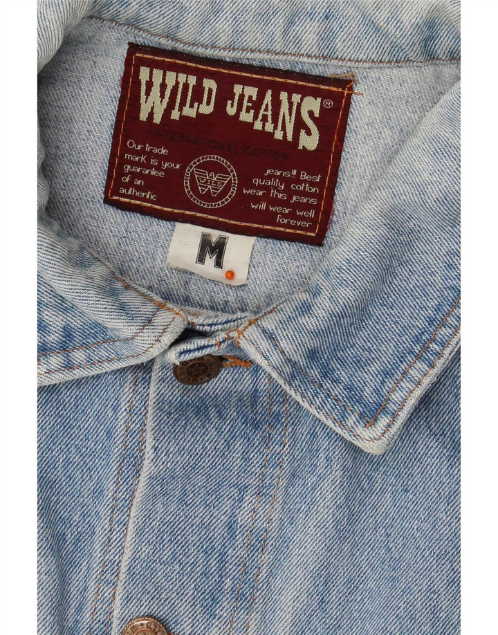 Wild Mens Crop Denim Jacket UK 38 Medium Blue Cotton