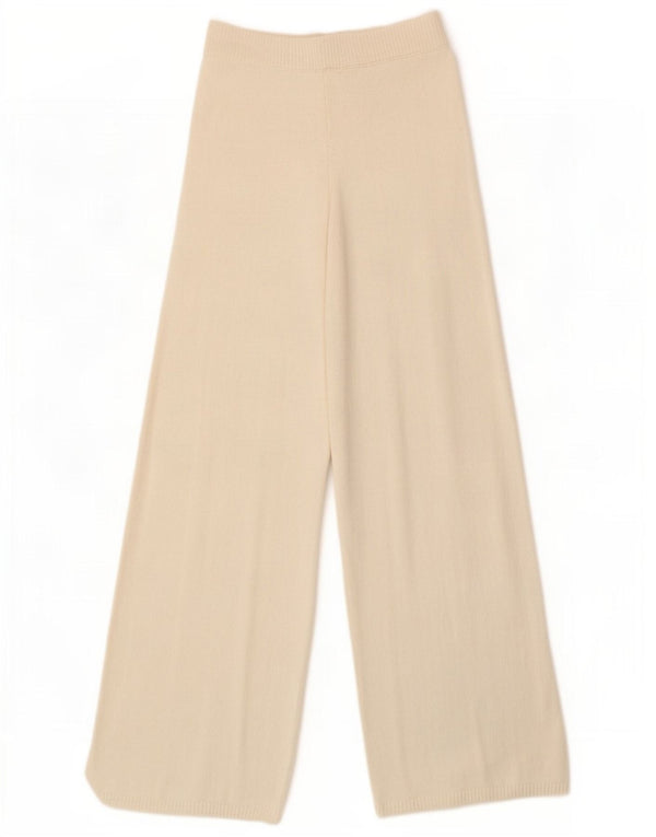 Zara Womens Knit Wide Leg Tracksuit Trousers UK 8 Small Off White Cotton
