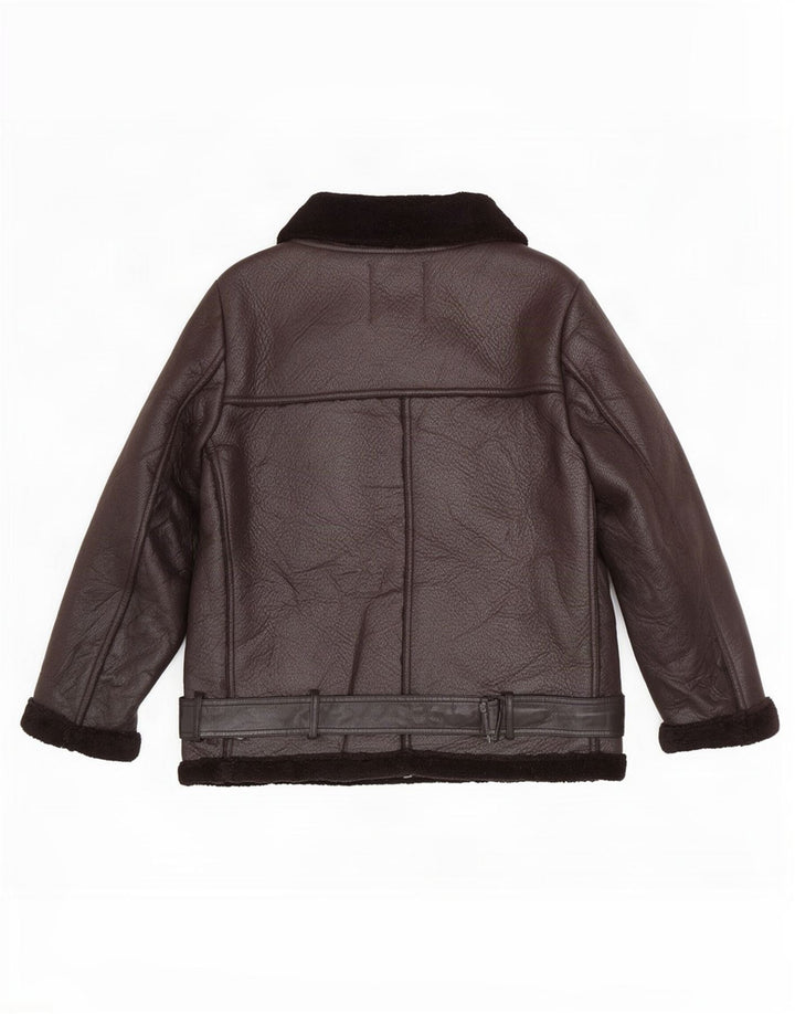 Zara Γυναικείο Sherpa Faux Leather Biker Jacket UK 14 Medium Black Polyester