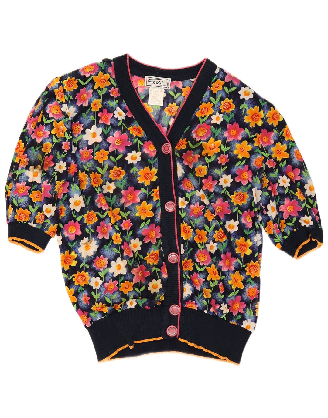 Gibi Γυναικεία Ζακέτα UK 14 Large Navy Blue Floral Acetate