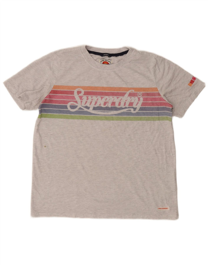 Γυναικείο γραφικό μπλουζάκι Superdry Crop Top 12 μεσαίου γκρι ριγέ