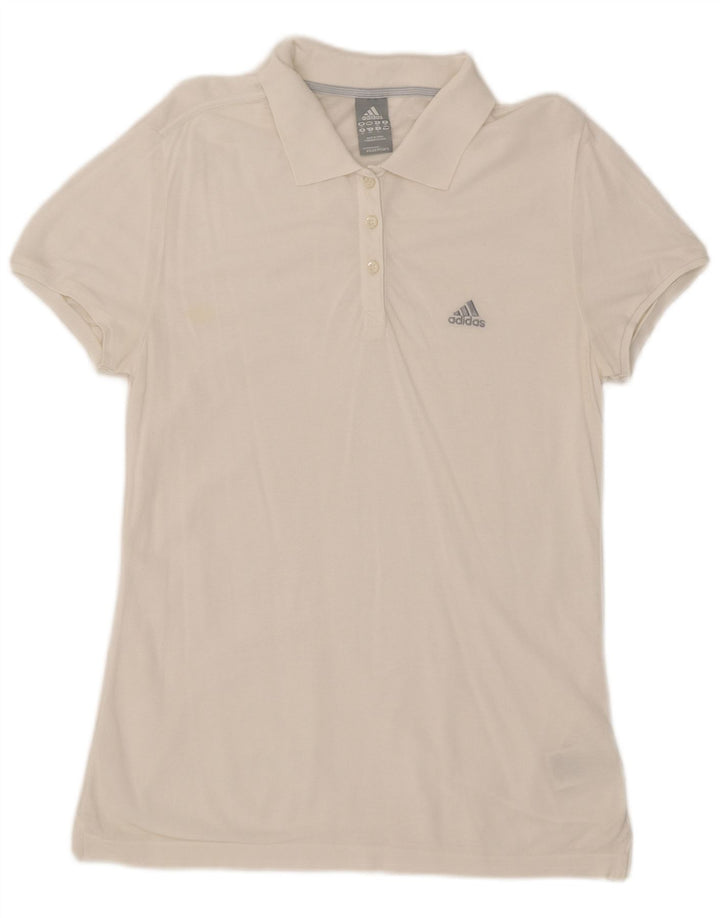 Adidas γυναικείο μπλουζάκι πόλο UK 12 μεσαίο λευκό βαμβακερό