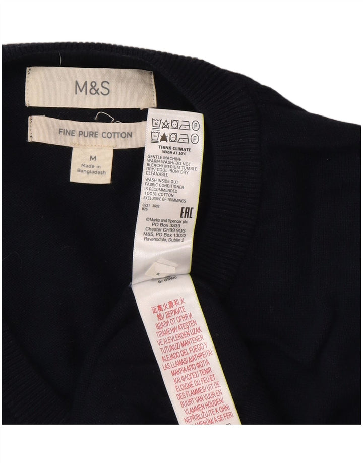 Marks & Spencer Ανδρικό πουλόβερ με λαιμόκοψη με λαιμόκοψη μεσαίου μπλε βαμβακερό