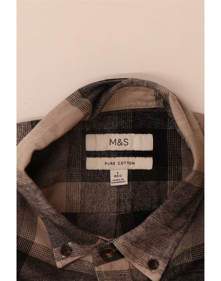 Marks & Spencer Ανδρικό πουκάμισο φανελένιο μεγάλο καφέ βαμβακερό