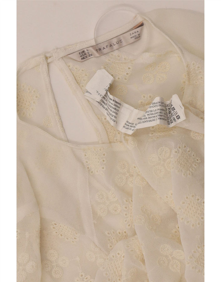 Zara Womens See Through Top 10 Small Off White Floral Polyester