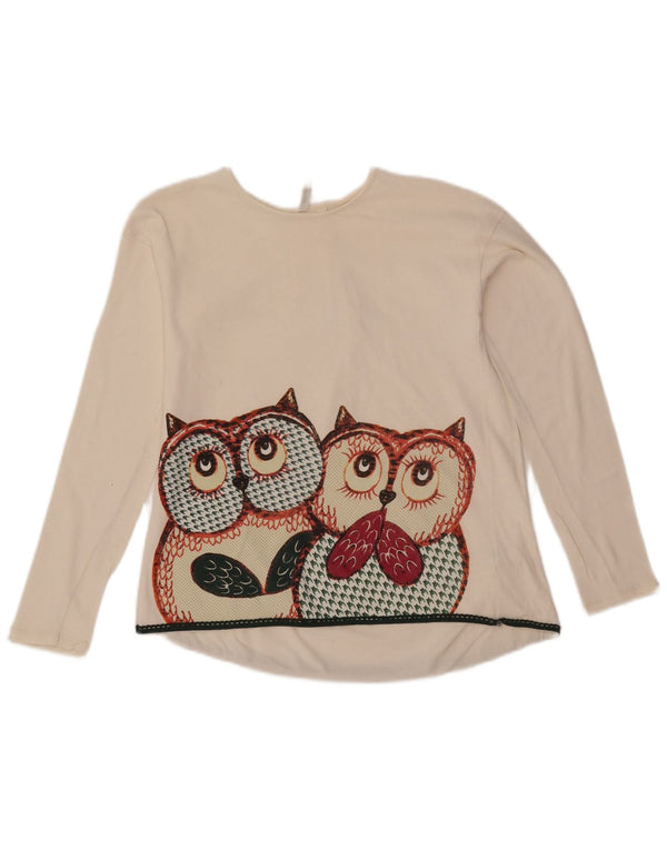 Γραφικό μπλουζάκι Benetton Girls μακρυμάνικο 10-11 ετών XL από λευκό βαμβακερό