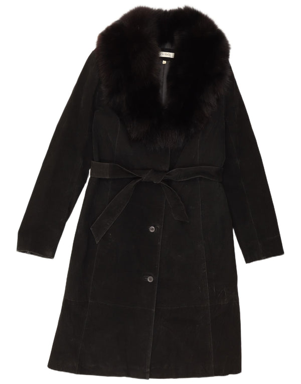 Vintage Γυναικείο Σουέντ Πανωφόρι IT 46 Μεγάλο Δερμάτινο Μαύρο