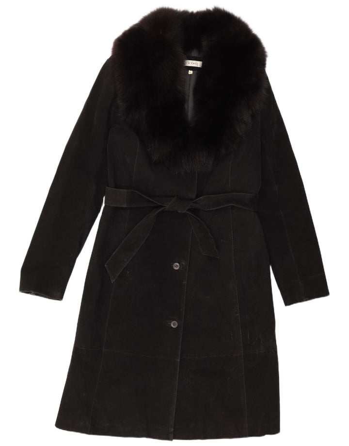 Vintage Γυναικείο Σουέντ Πανωφόρι IT 46 Μεγάλο Δερμάτινο Μαύρο