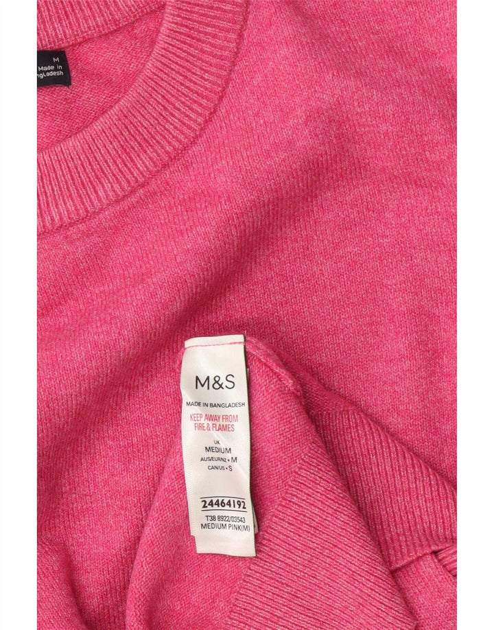 Marks & Spencer Γυναικείο πουλόβερ με λαιμόκοψη UK 14 Medium Pink Polyester