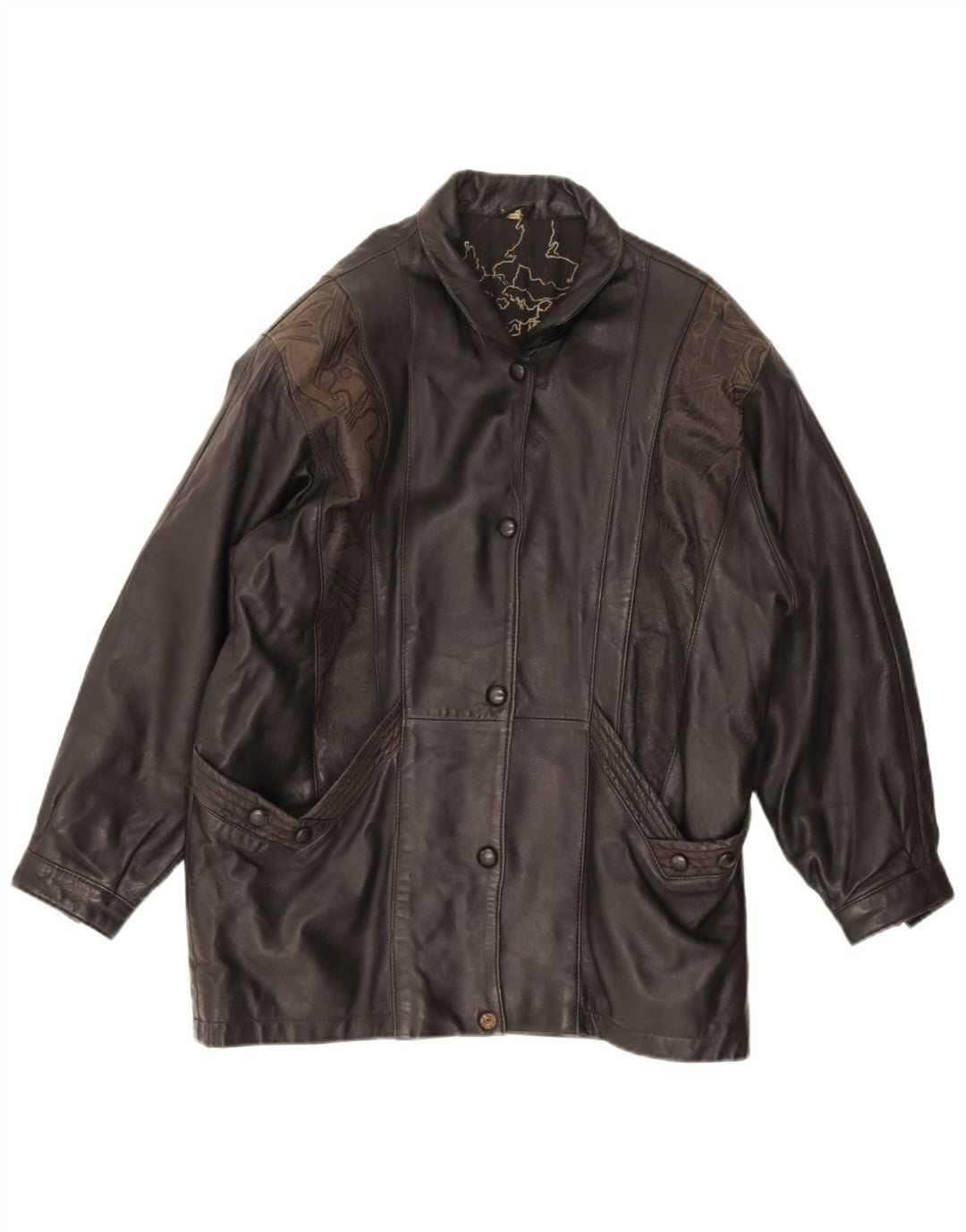 Vintage Γυναικείο Oversized Δερμάτινο Μπουφάν UK 16 Large Black Leather