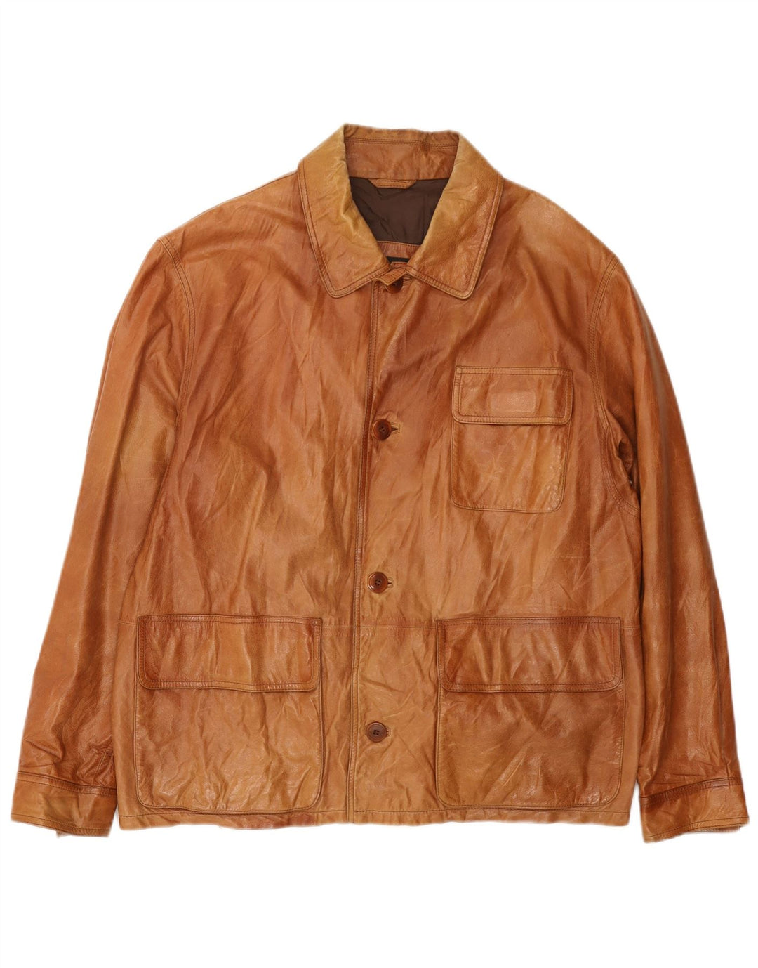 Vittorio Forti Mens Basic Leather Jacket IT 50 Large Brown Δερμάτινο