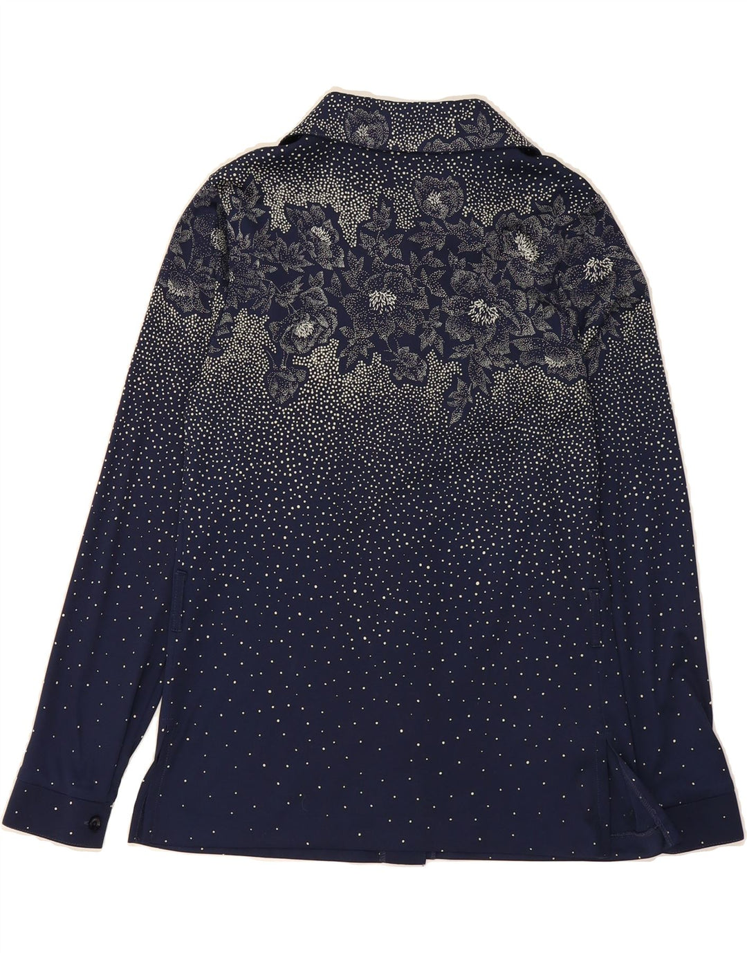 VINTAGE Womens Shirt IT 42 Medium Navy Blue Floral Polyester Vintage Vintage and Second-Hand Vintage from Messina Hembry 