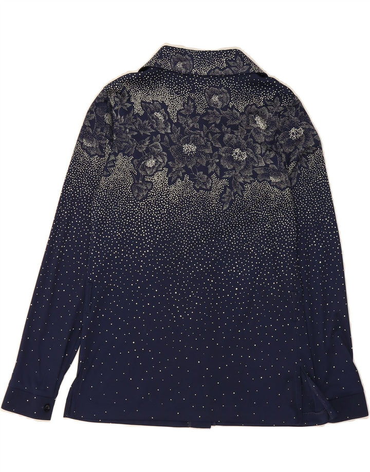 VINTAGE Womens Shirt IT 42 Medium Navy Blue Floral Polyester Vintage Vintage and Second-Hand Vintage from Messina Hembry 