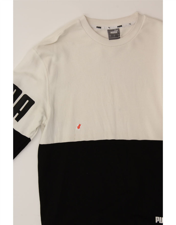 PUMA Mens Graphic Sweatshirt Jumper Small Black Colourblock Cotton Vintage Puma and Second-Hand Puma from Messina Hembry 