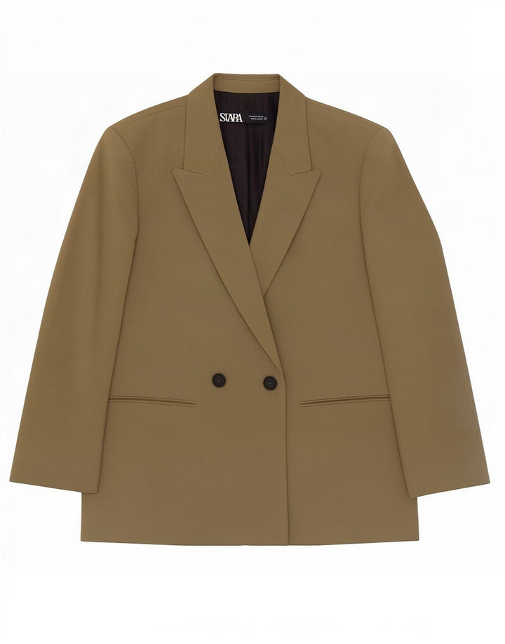 Zara Γυναικείο Μπουφάν Blazer με διπλό στήθος UK 14 Medium Khaki Polyester