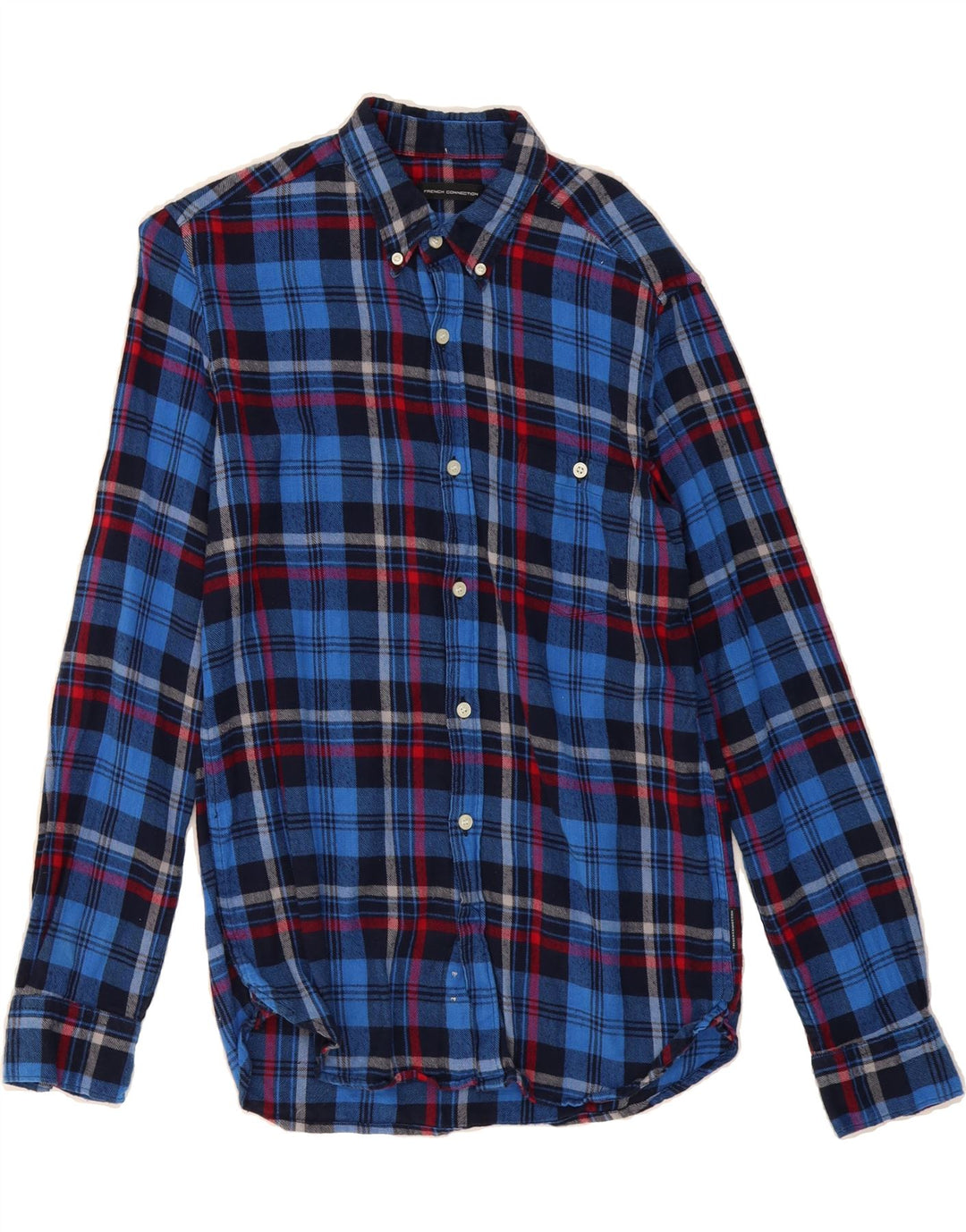 FRENCH CONNECTION Mens Flannel Shirt Medium Blue Check Cotton Vintage French Connection and Second-Hand French Connection from Messina Hembry 