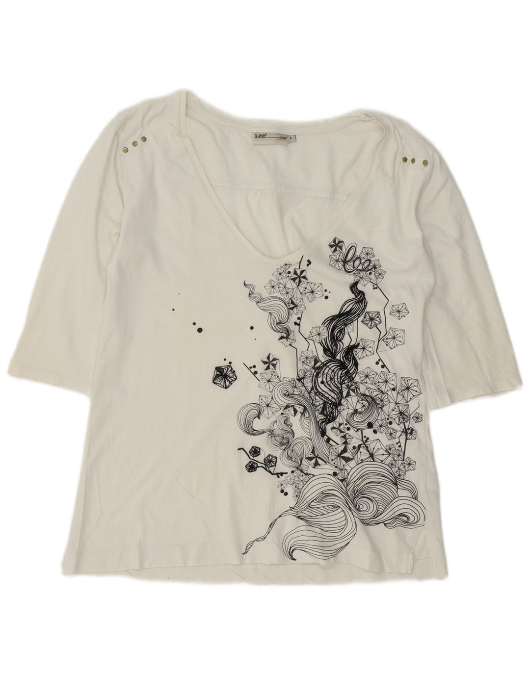 Lee γυναικείο τοπ 3/4 μανίκι UK 16 μεγάλο λευκό βαμβακερό