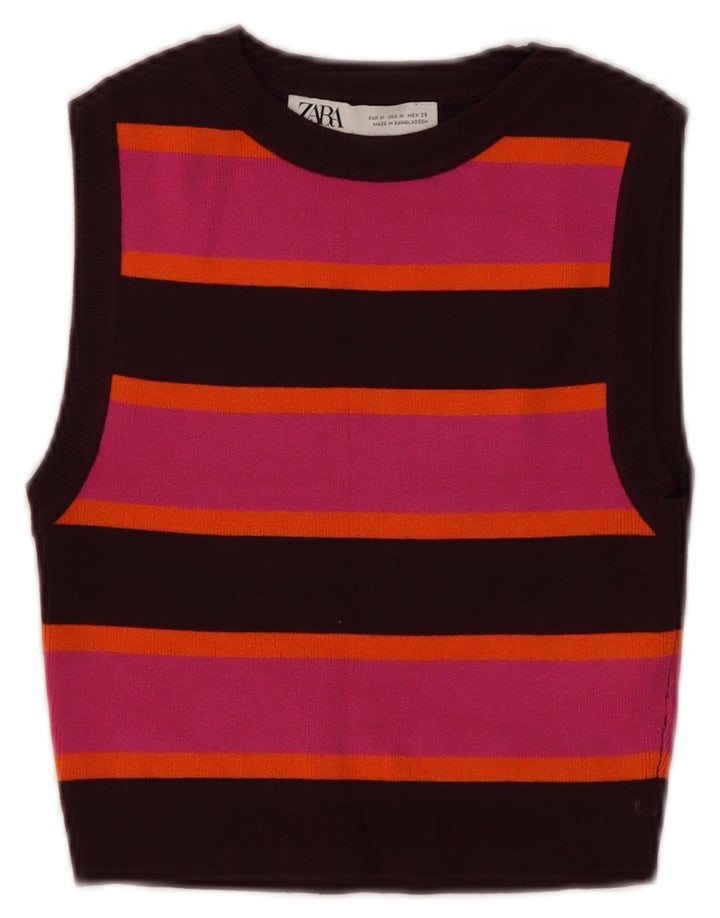 Zara γυναικείο γιλέκο Crop τοπ UK 12 μεσαία πολύχρωμη ριγέ βισκόζη