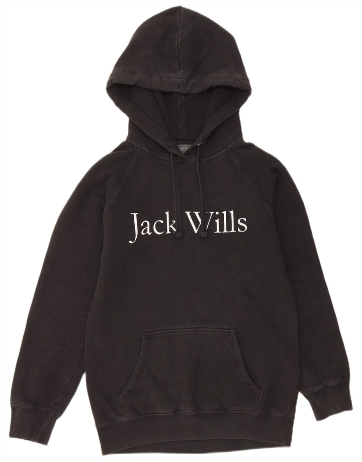 JACK WILLS Γυναικείο υπερμεγέθη γραφικό μπλουζάκι με κουκούλα UK 6 XS μαύρο βαμβακερό