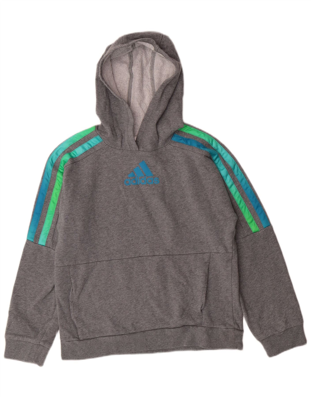 ADIDAS Boys Graphic Hoodie Jumper 14-15 ετών μεγάλο γκρι βαμβακερό