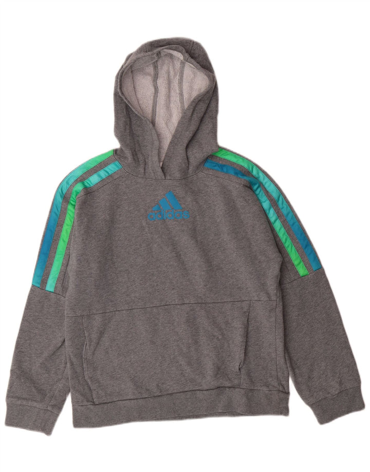ADIDAS Boys Graphic Hoodie Jumper 14-15 ετών μεγάλο γκρι βαμβακερό