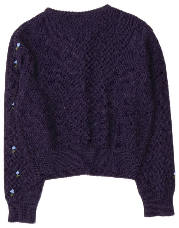 Vintage γυναικείο Crop Cardigan πουλόβερ UK 12 Medium Navy Blue Floral