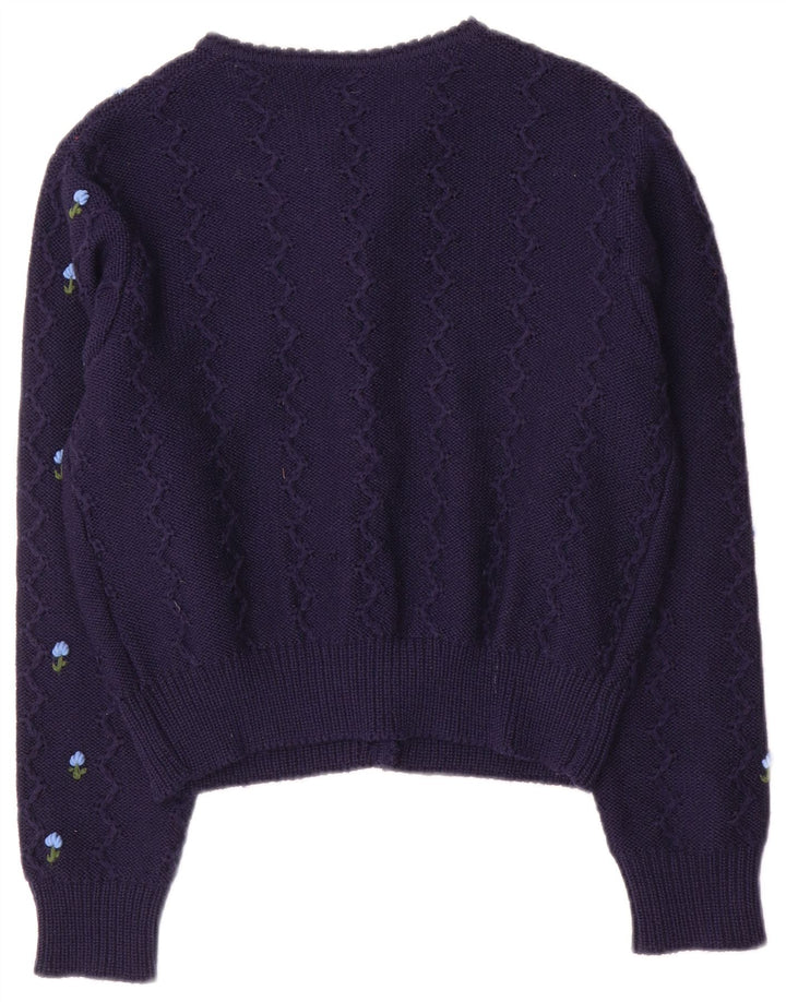 Vintage γυναικείο Crop Cardigan πουλόβερ UK 12 Medium Navy Blue Floral