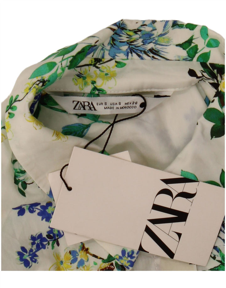 ZARA Γυναικείο πουλόβερ πουκάμισο 3/4 μανίκι UK 10 Small White Floral
