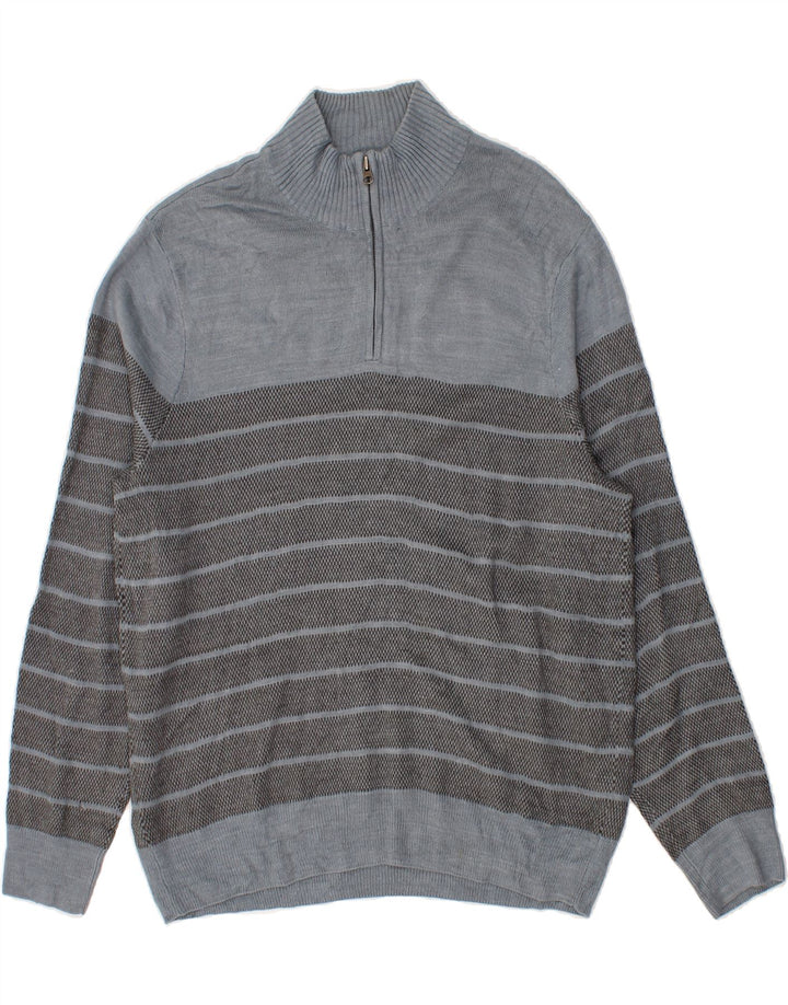 DOCKERS Mens Zip Neck Jumper Sweater Large Blue Striped Acrylic Vintage Dockers and Second-Hand Dockers from Messina Hembry 