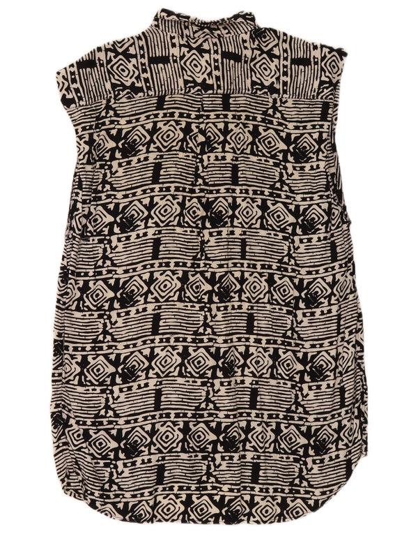 Vintage γυναικείο αμάνικο μπλούζα UK 18 XL Μαύρη γεωμετρική βισκόζη